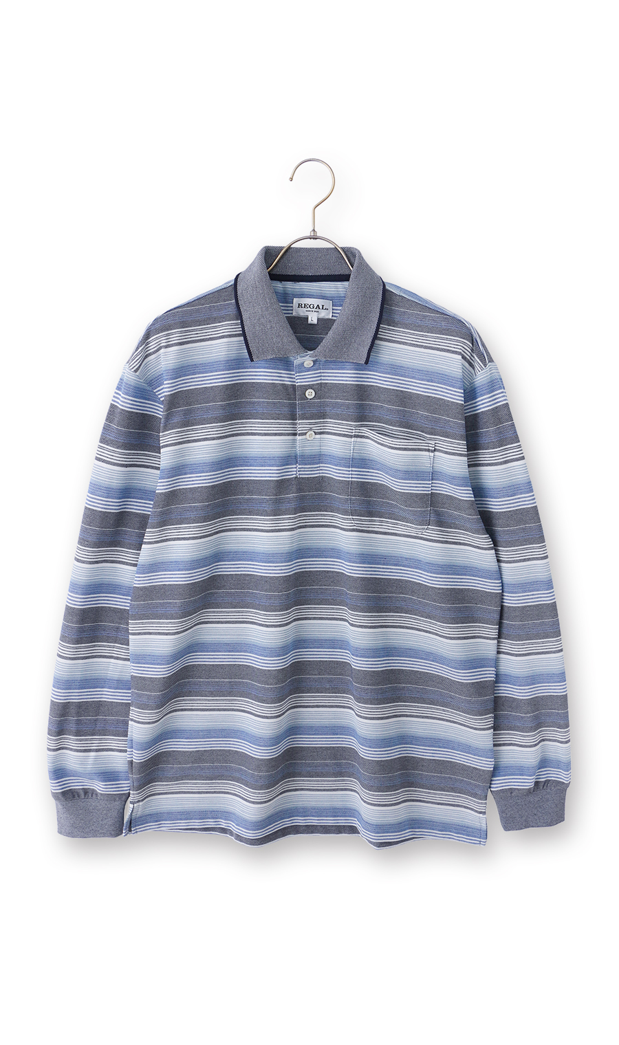 マルチボーダーポロシャツ【REGAL】 ネイビー M