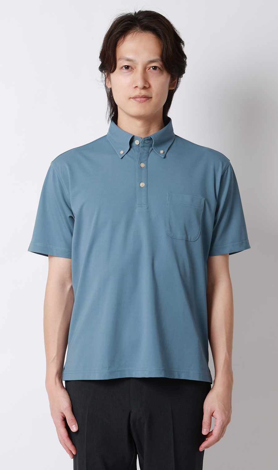 冷たいポロシャツ【ボタンダウン】【＃すごポロ】 サックス S