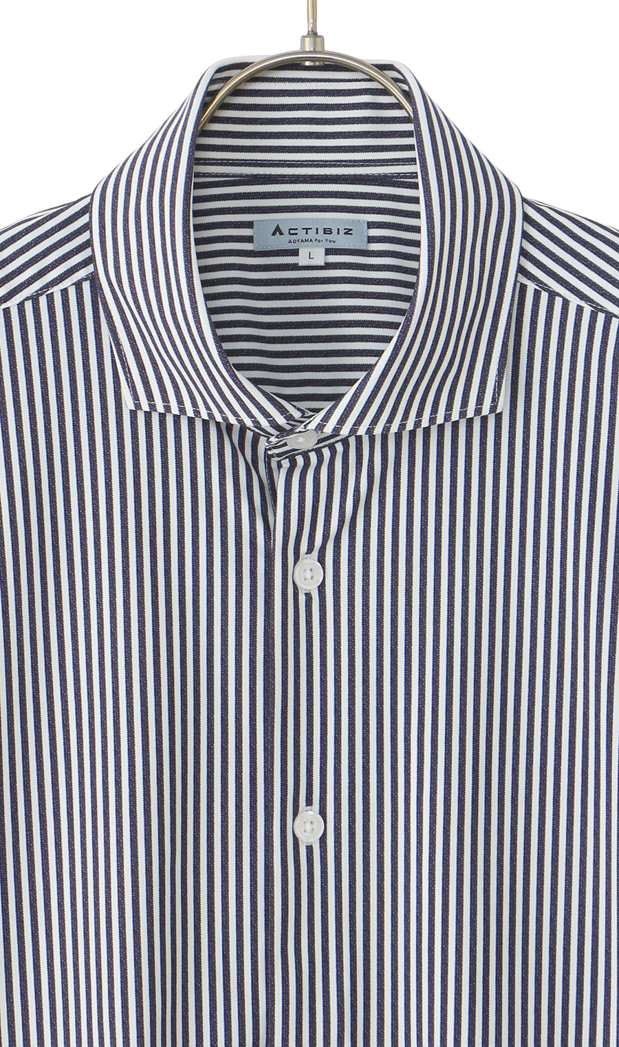 冷たいストライププリントシャツ【涼】【半袖】【＃すご】 ネイビー S