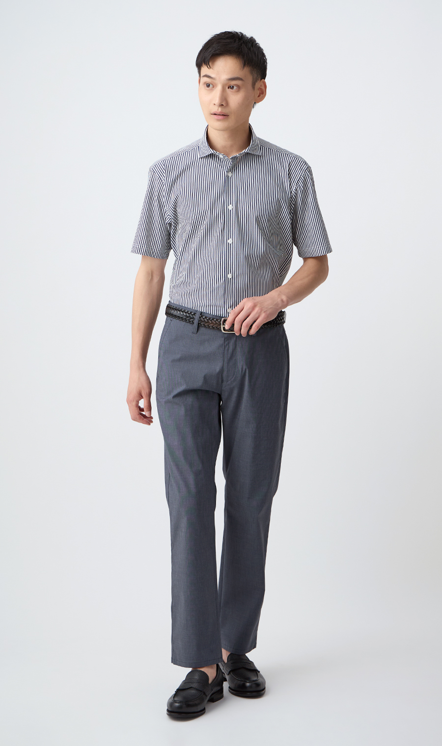 Cool striped print shirt [Cool] [Short sleeves] [#Amazing] Navy S