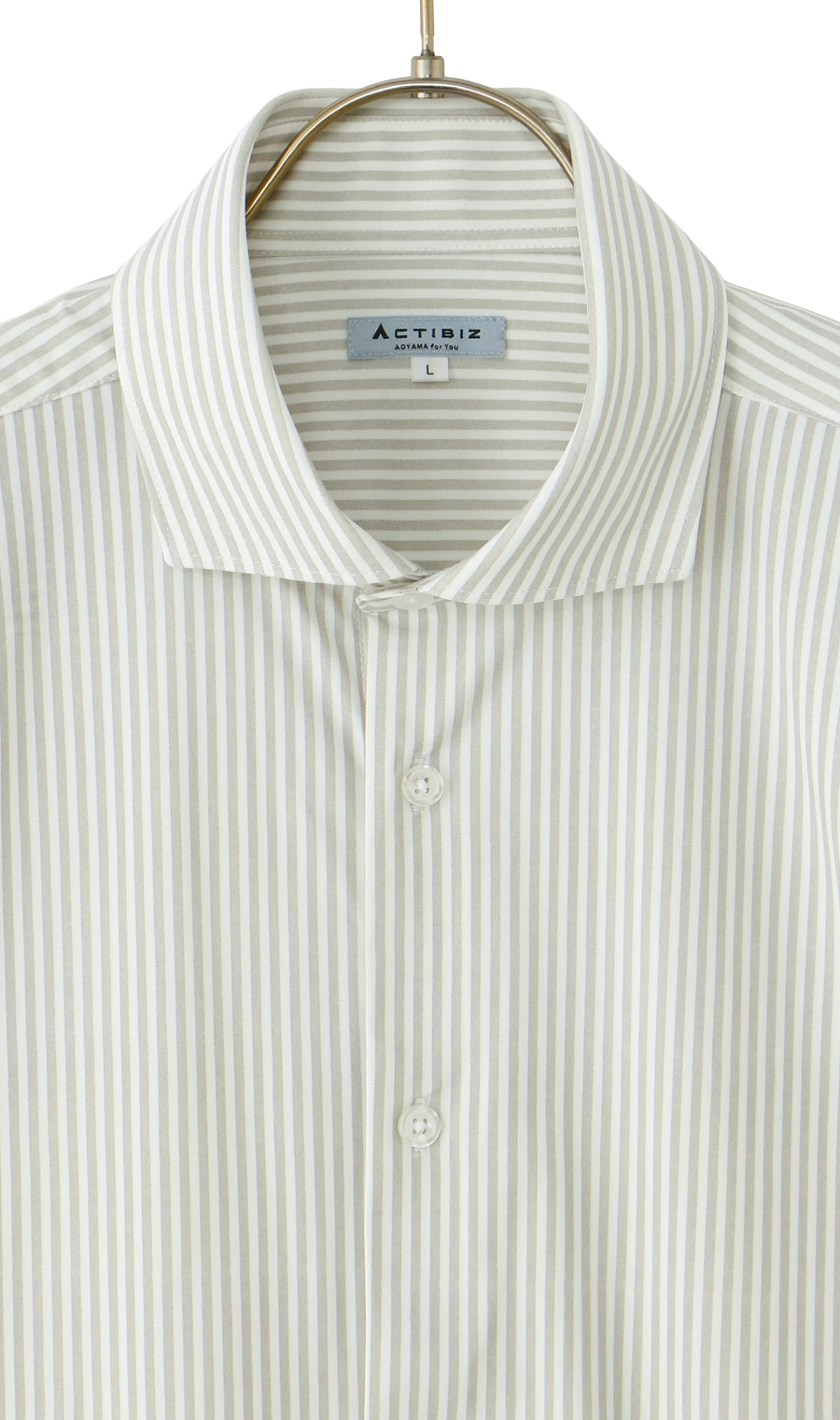 冷たいストライププリントシャツ【涼】【半袖】【＃すご】 グレージュ S