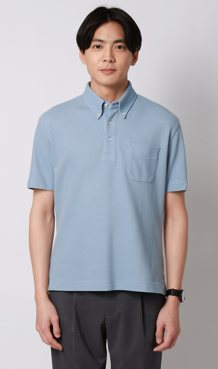 冷たいポロシャツ【ボタンダウン】【＃すごポロ】 サックス M