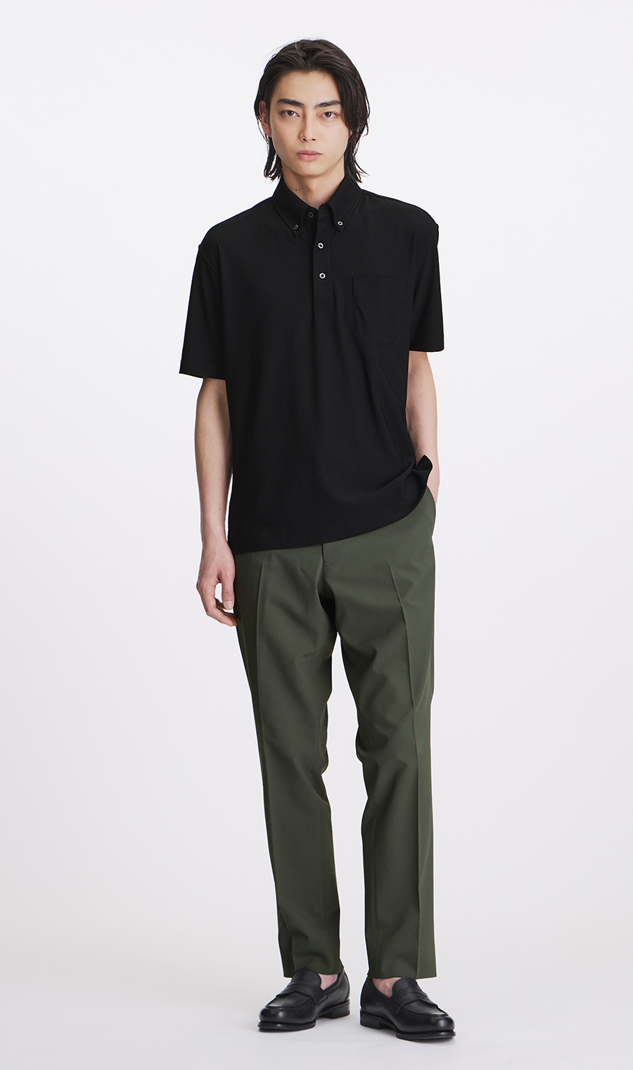 冷たいポロシャツ【＃すごポロ】【涼】 ブラック M