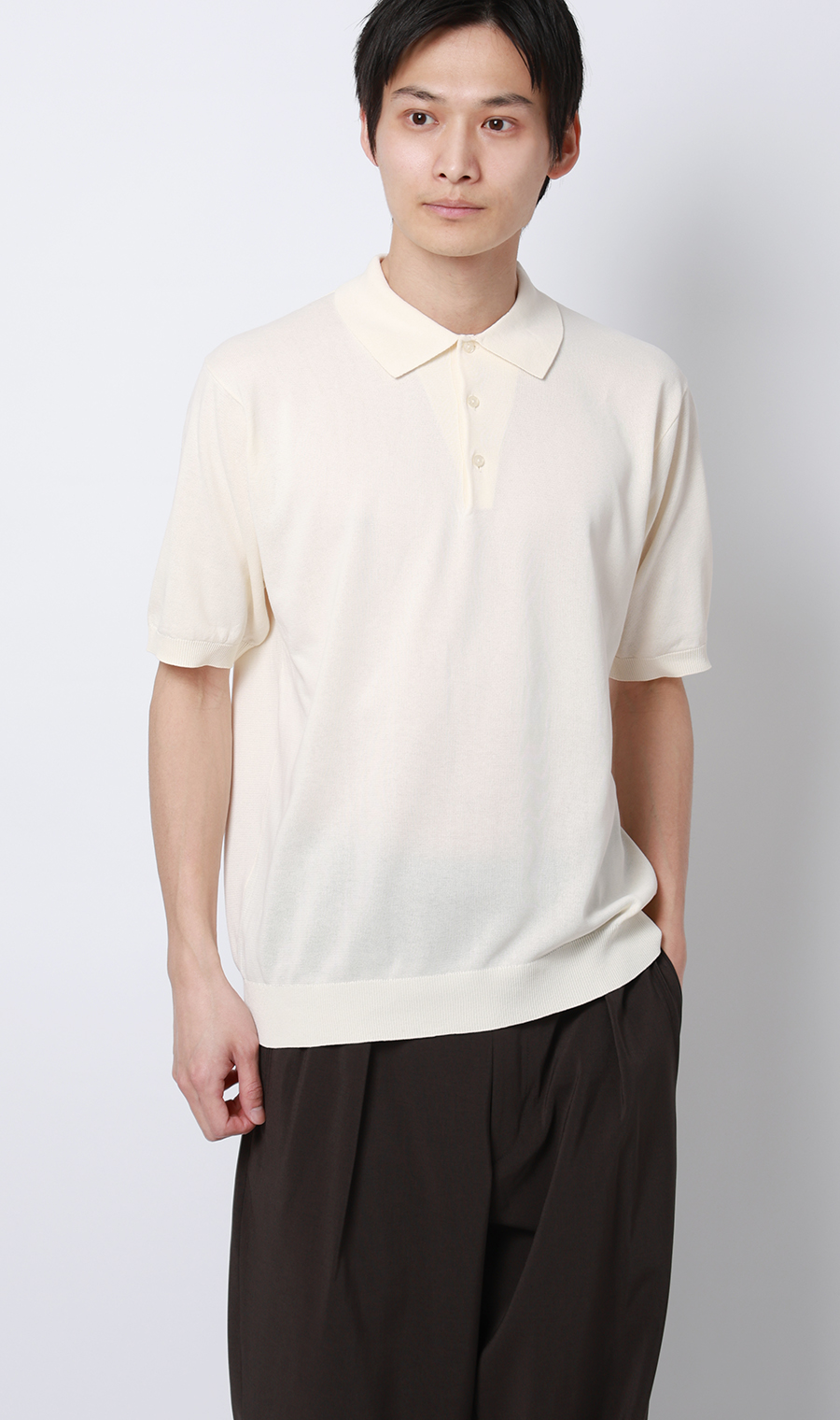 メランジニットポロ オフホワイト S