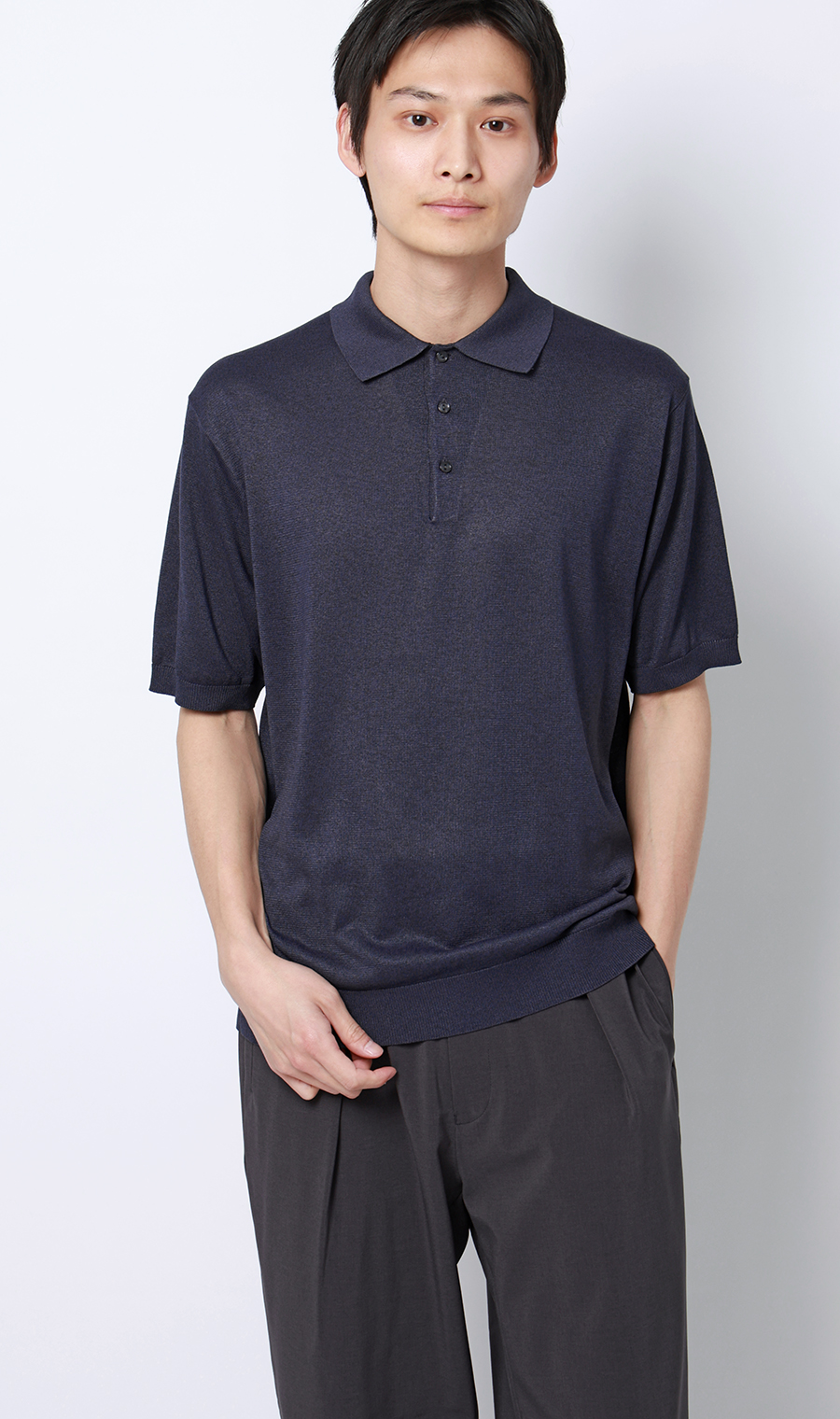 メランジニットポロ ネイビー S
