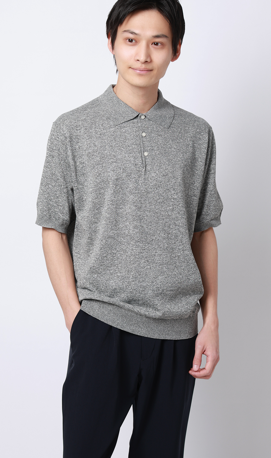 メランジニットポロ グレー S