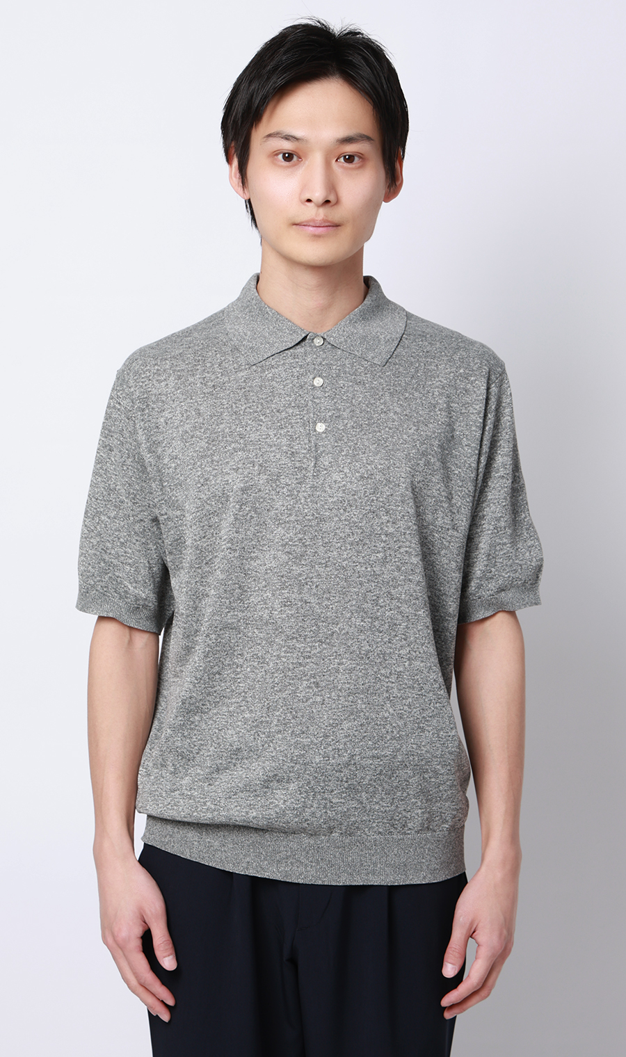 メランジニットポロ グレー S