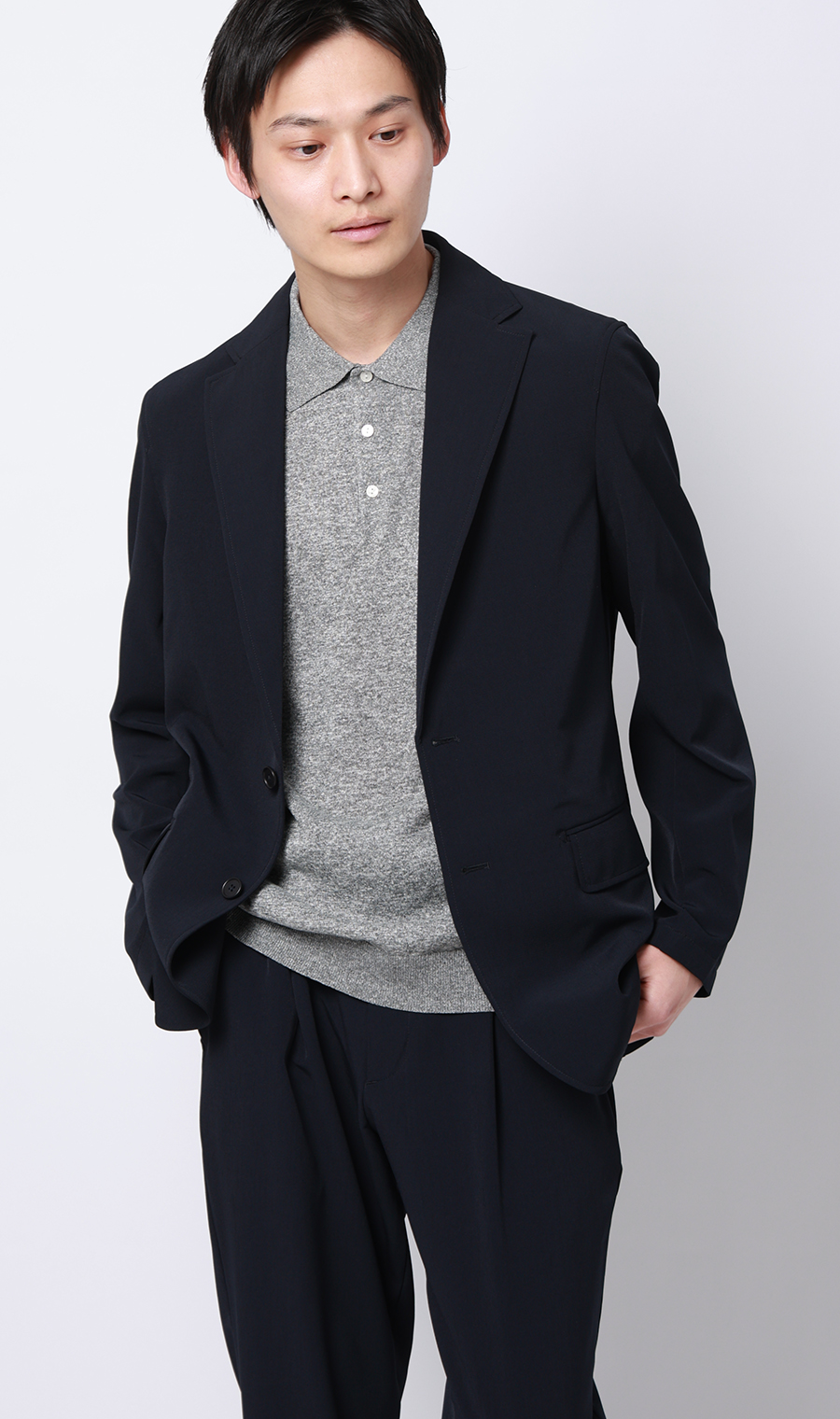 メランジニットポロ グレー S