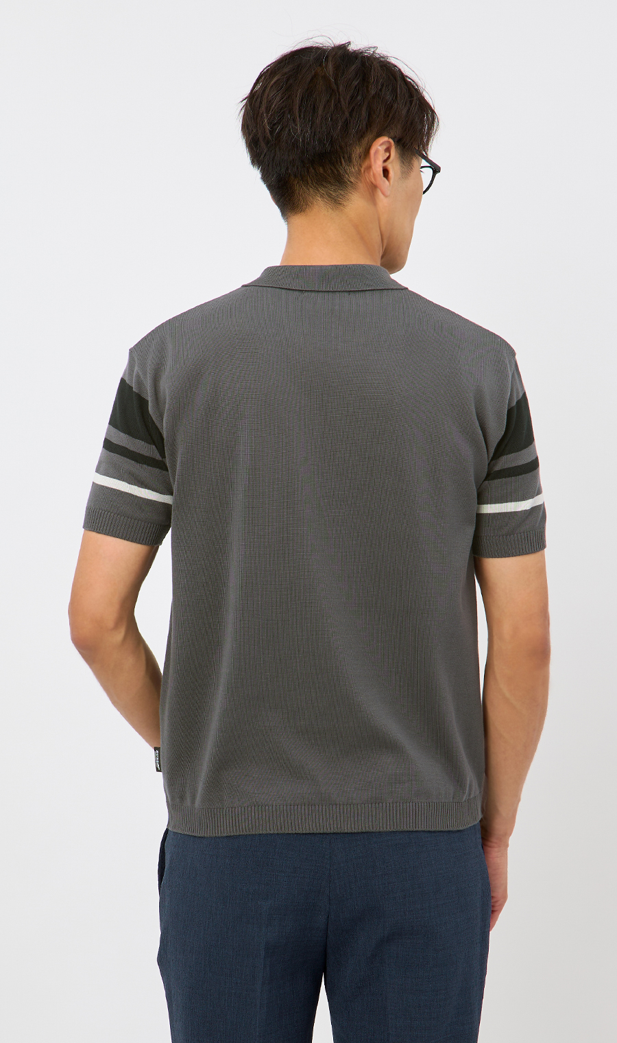 ボーダーニットポロシャツ【日本製】 グレー M