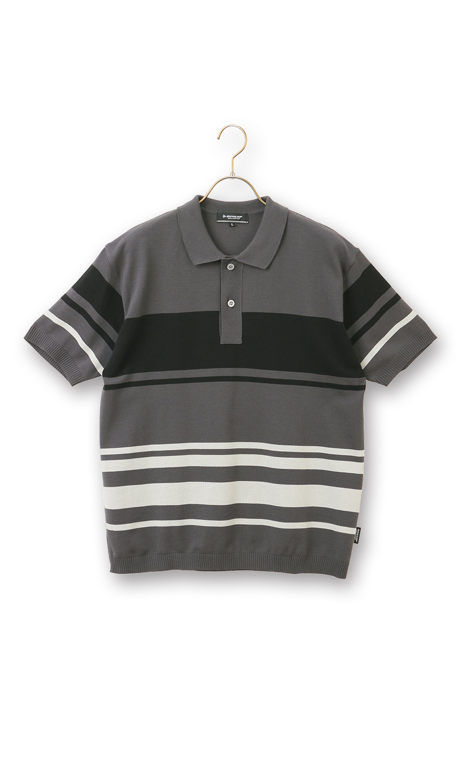 ボーダーニットポロシャツ【日本製】 グレー M