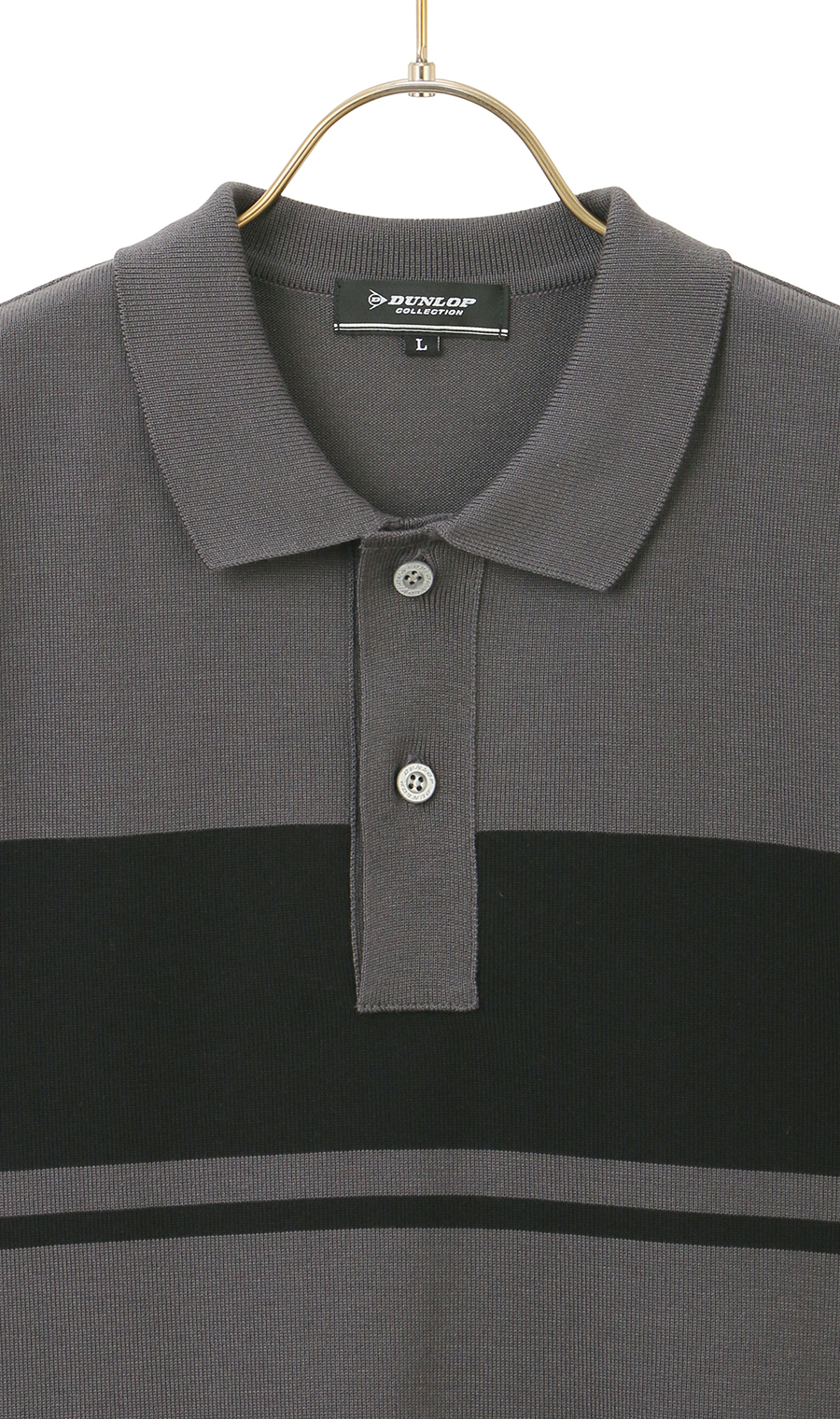 ボーダーニットポロシャツ【日本製】 グレー M