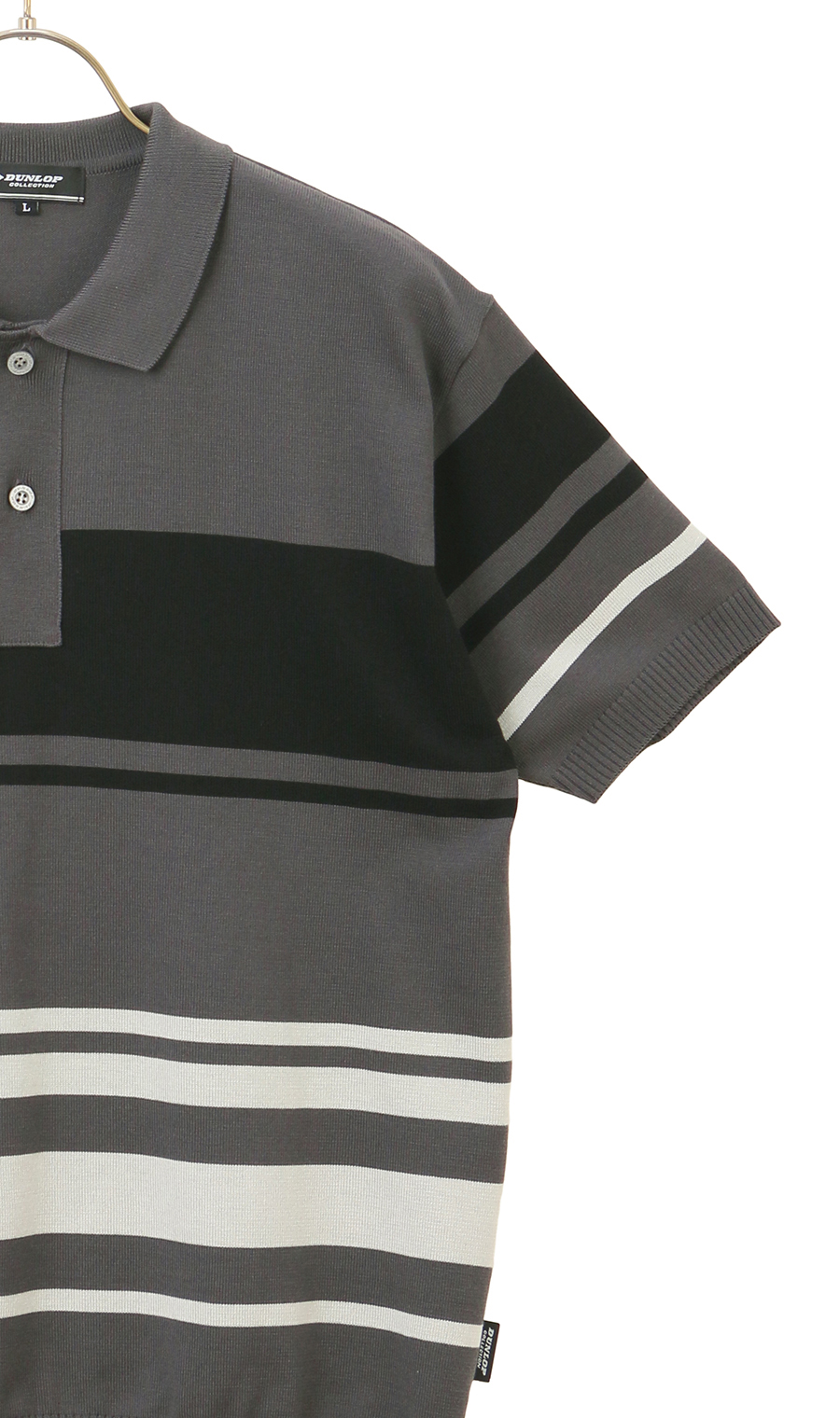 ボーダーニットポロシャツ【日本製】 グレー M