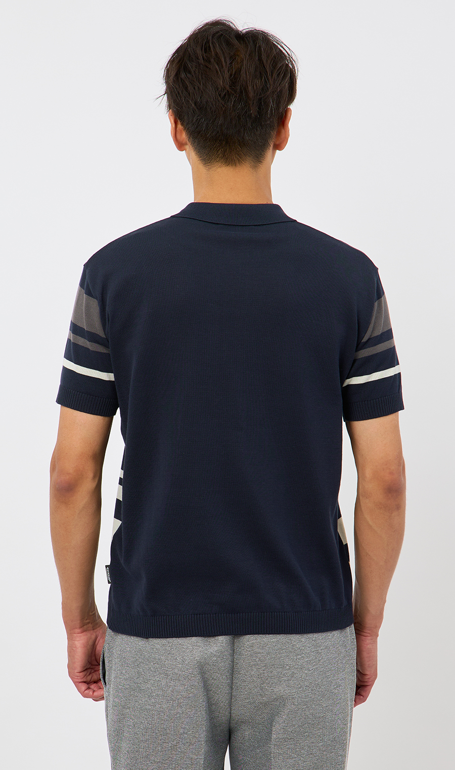 ボーダーニットポロシャツ【日本製】 ネイビー M