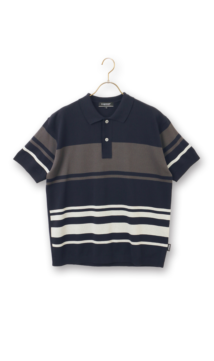 ボーダーニットポロシャツ【日本製】 ネイビー M