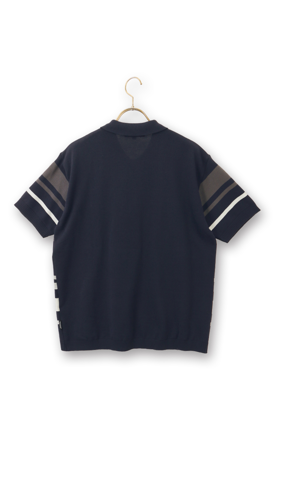 ボーダーニットポロシャツ【日本製】 ネイビー M