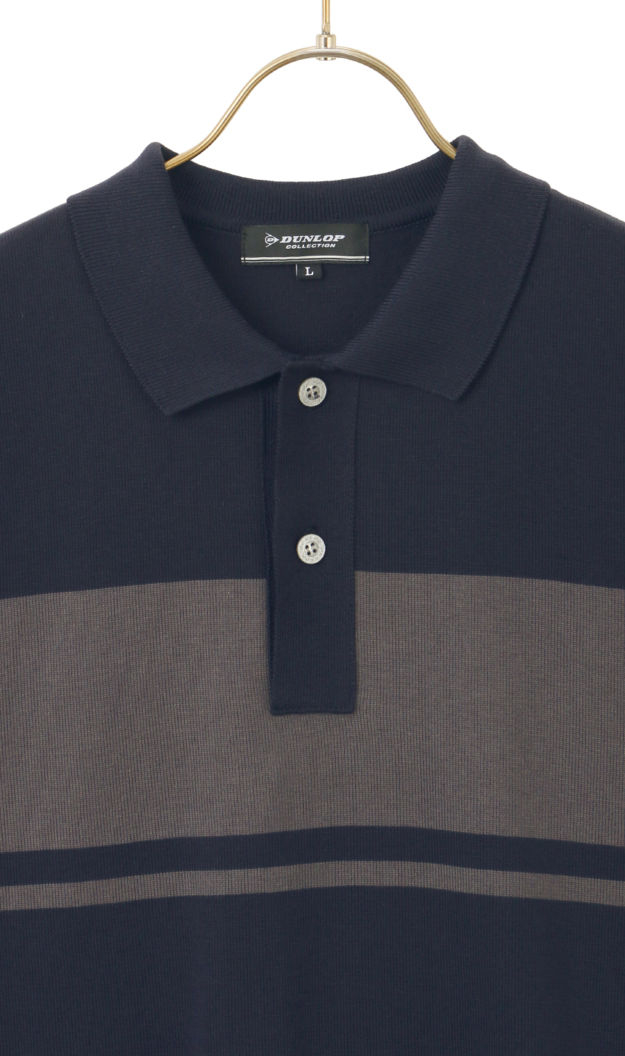 ボーダーニットポロシャツ【日本製】 ネイビー M