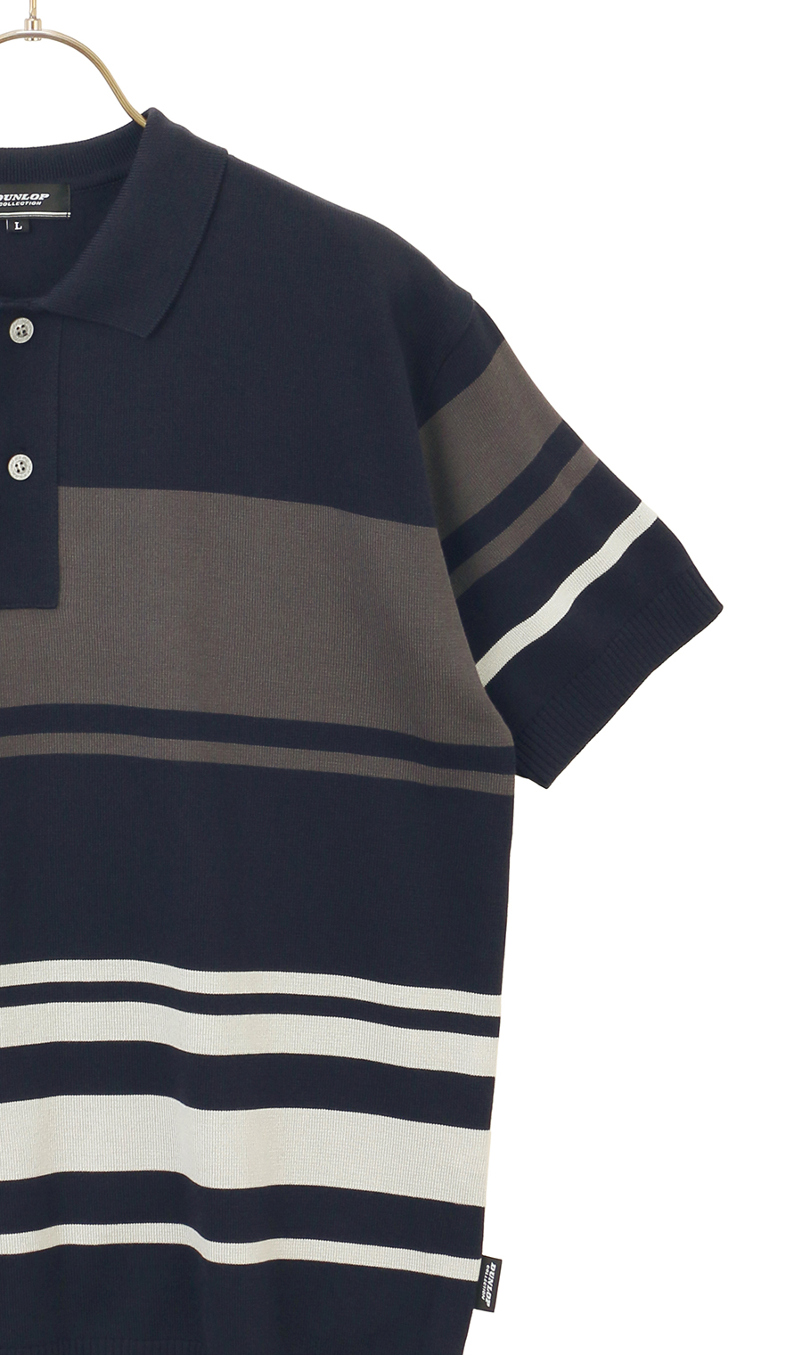 ボーダーニットポロシャツ【日本製】 ネイビー M