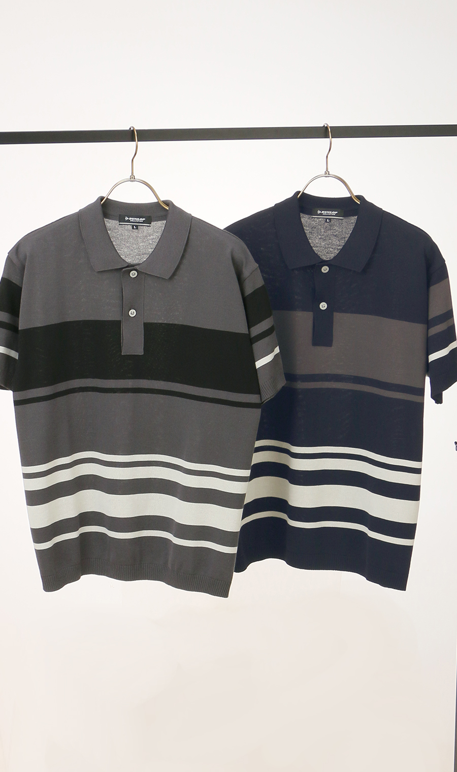 ボーダーニットポロシャツ【日本製】 ネイビー M