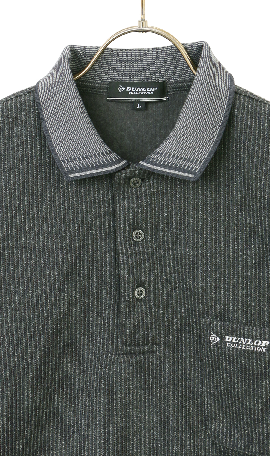 針抜きインレイ裏起毛ポロシャツ チャコール L