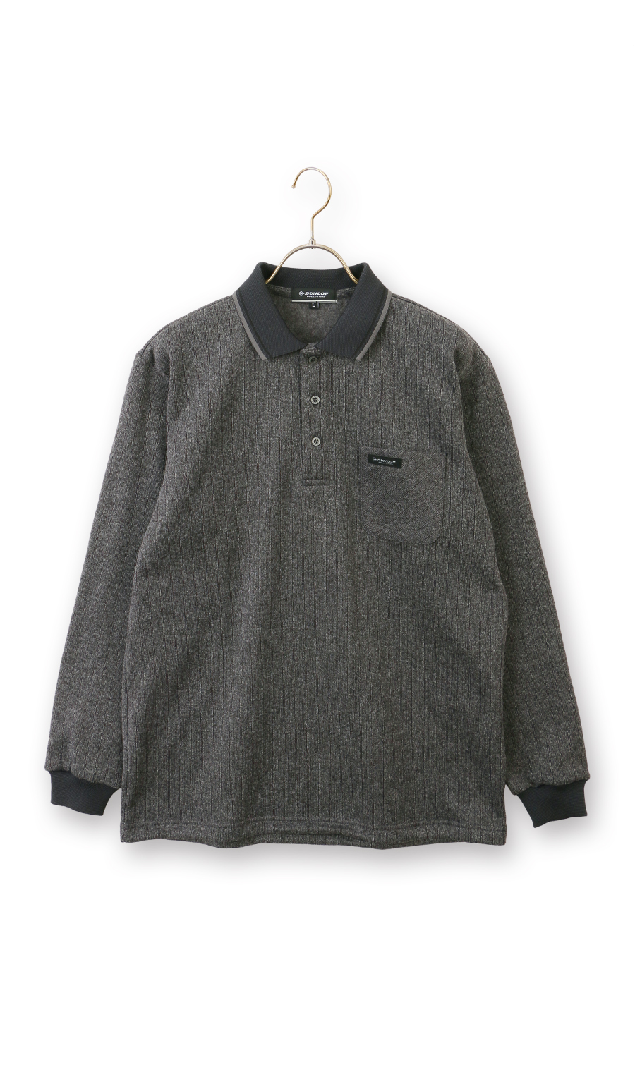 ジャガードストライプ裏起毛ポロシャツ【日本製】 チャコール 3L