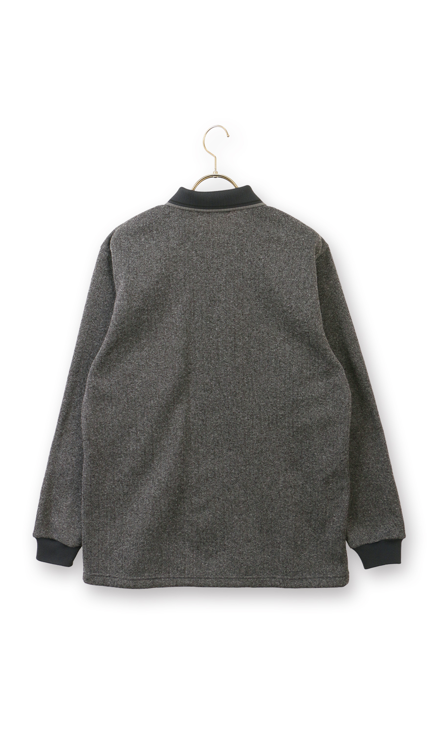 ジャガードストライプ裏起毛ポロシャツ【日本製】 チャコール 3L