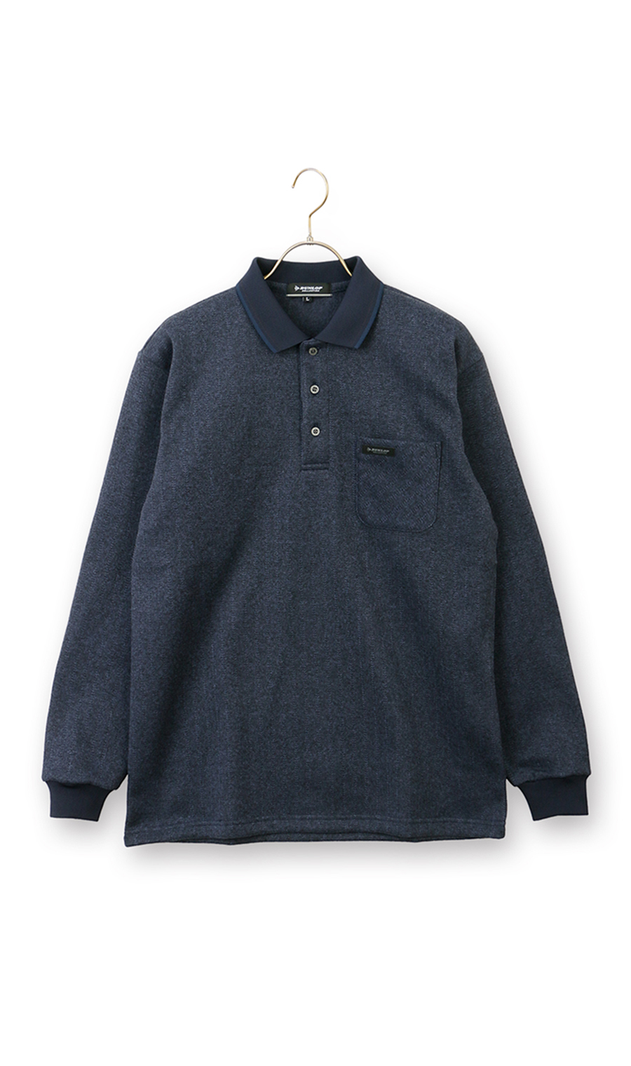 ジャガードストライプ裏起毛ポロシャツ【日本製】 ネイビー 3L