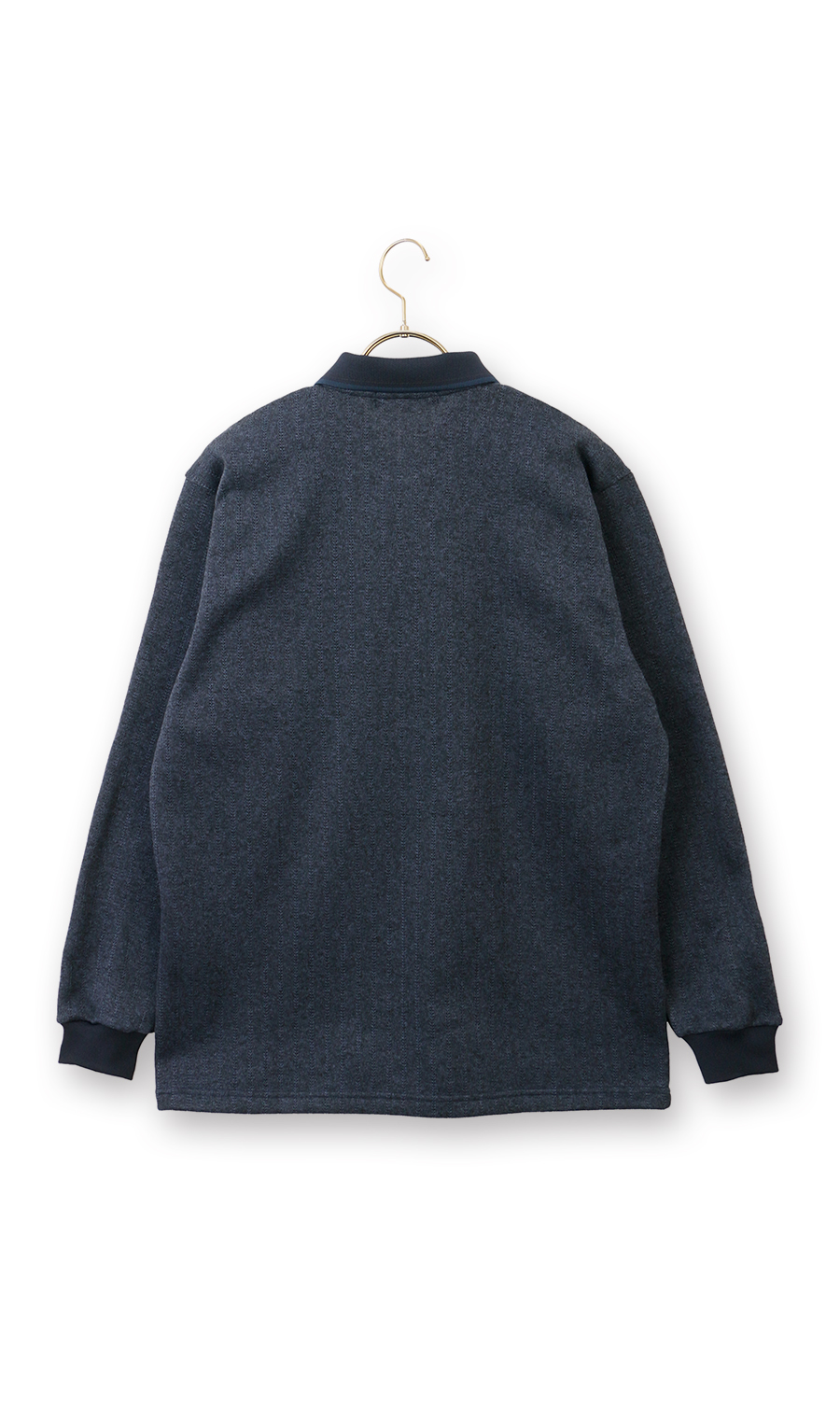 ジャガードストライプ裏起毛ポロシャツ【日本製】 ネイビー 3L