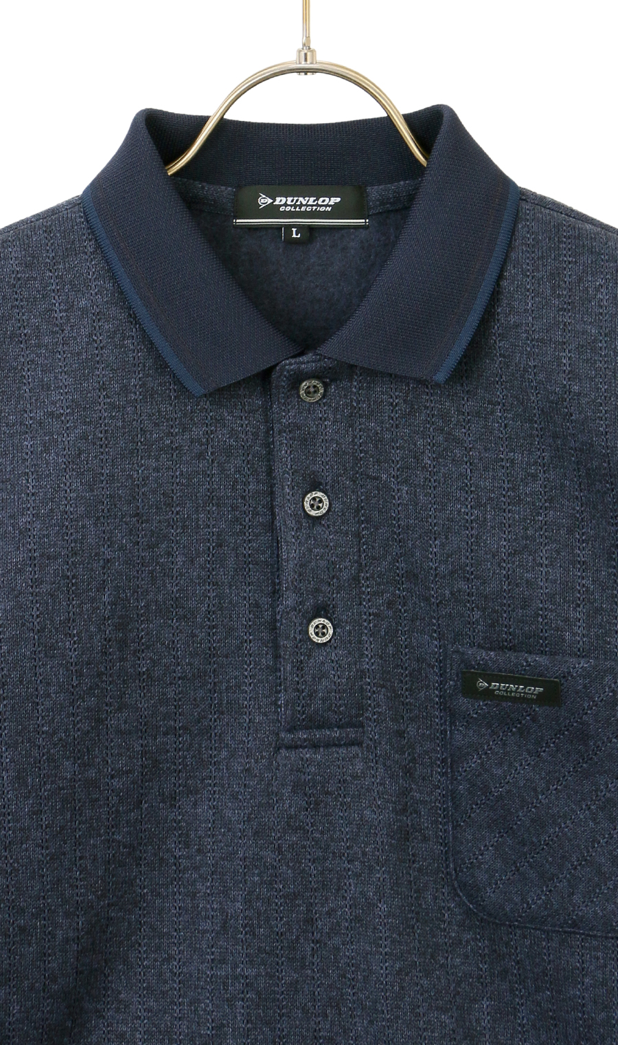 ジャガードストライプ裏起毛ポロシャツ【日本製】 ネイビー 3L