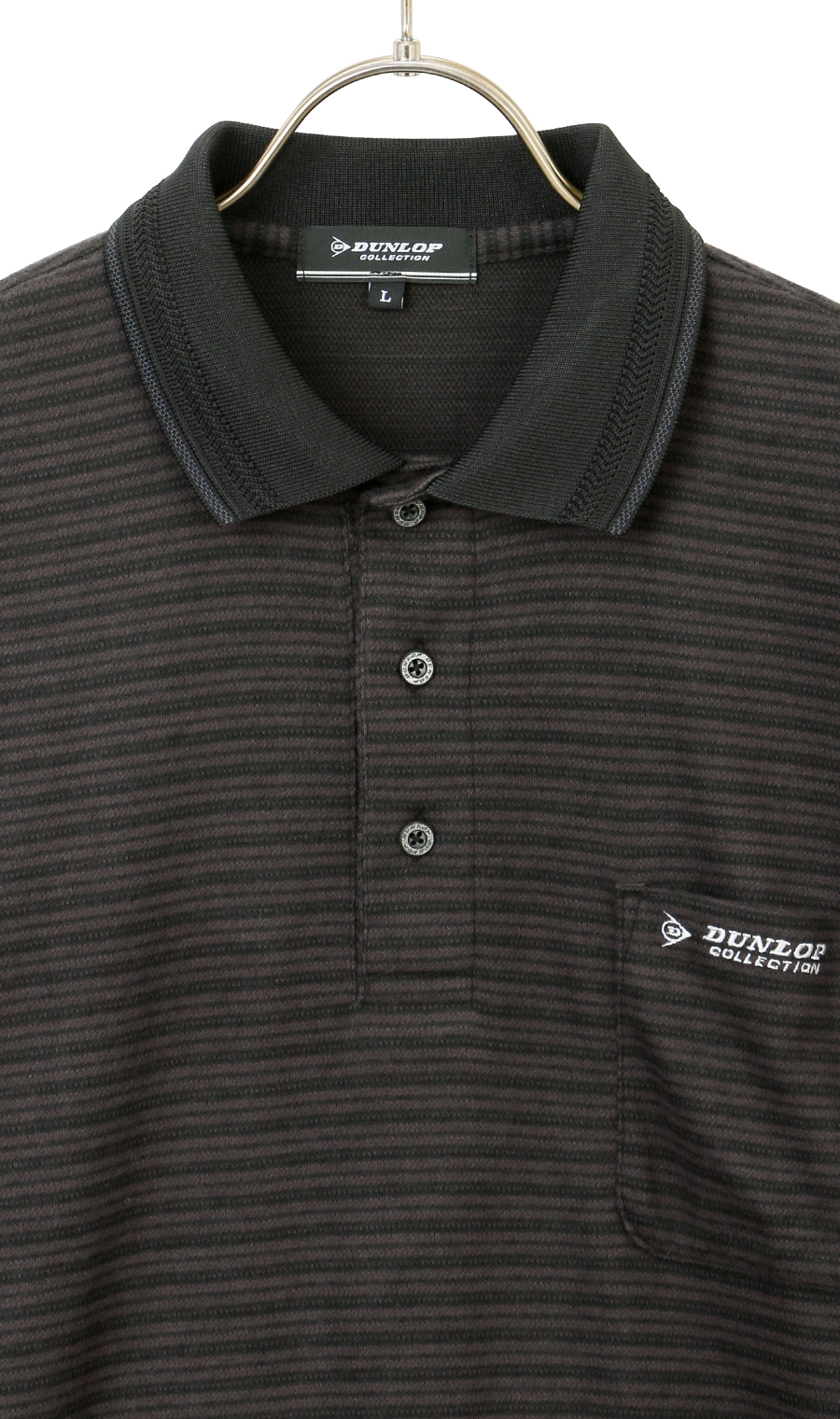 マルチボーダー起毛ポロシャツ【日本製】 チャコール L
