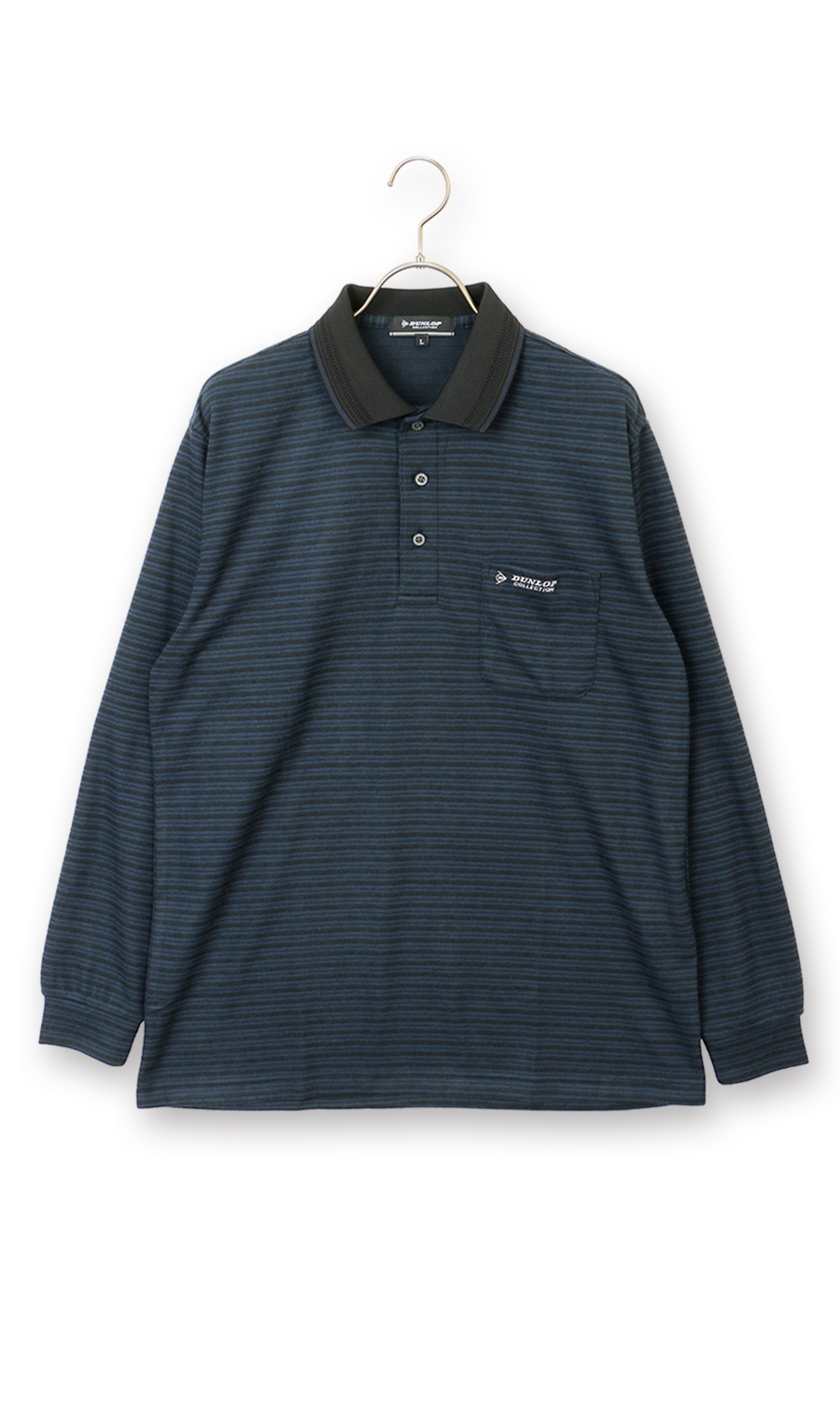 マルチボーダー起毛ポロシャツ【日本製】 ネイビー LL