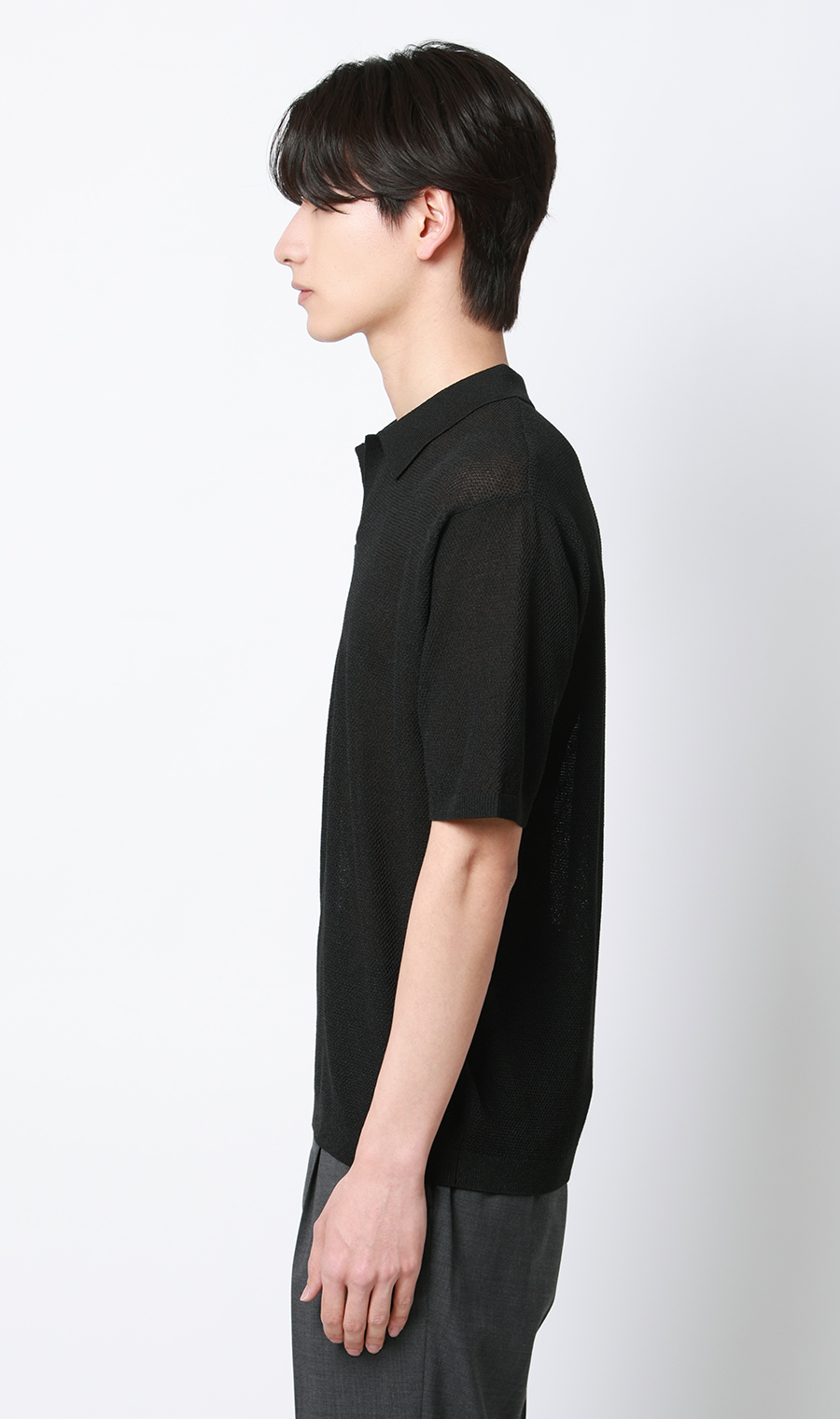 スキッパーニットポロシャツ【和紙混カノコ】 ブラック S