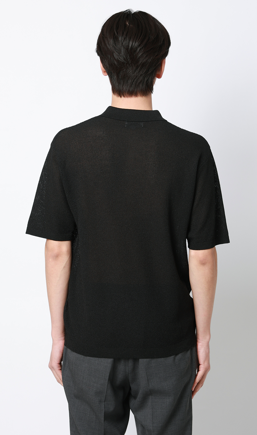スキッパーニットポロシャツ【和紙混カノコ】 ブラック S