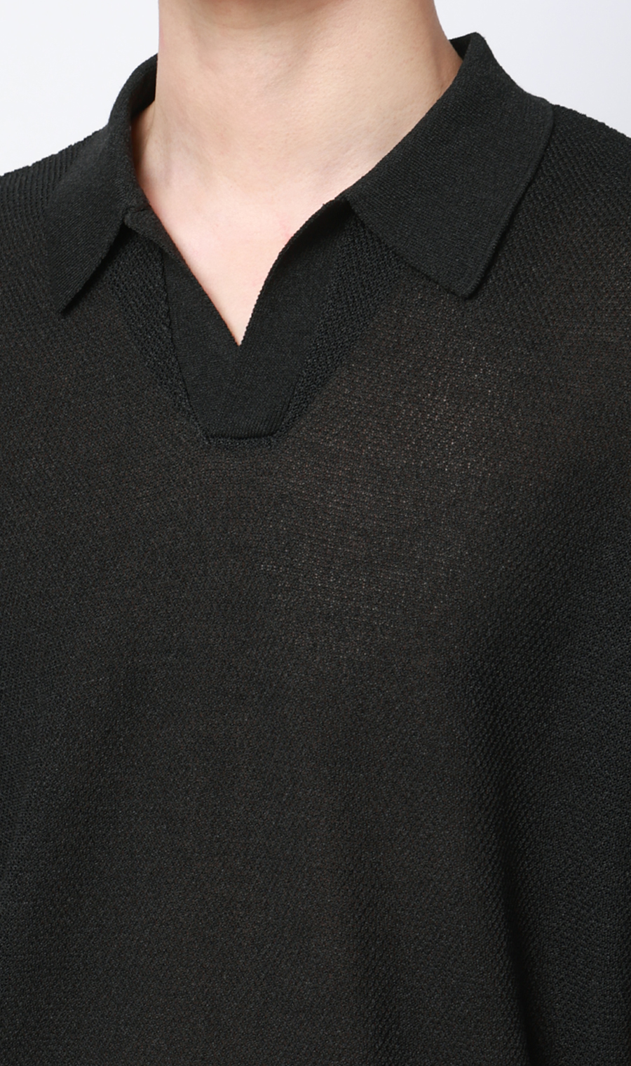 スキッパーニットポロシャツ【和紙混カノコ】 ブラック S