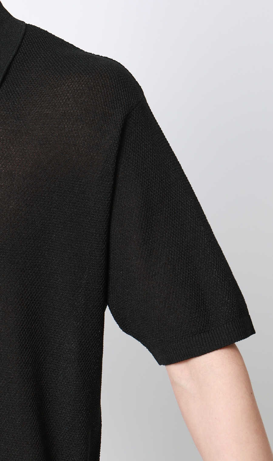 スキッパーニットポロシャツ【和紙混カノコ】 ブラック S