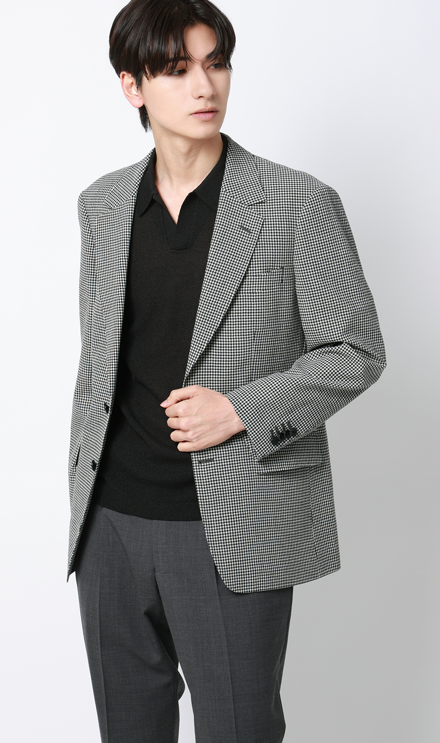 スキッパーニットポロシャツ【和紙混カノコ】 ブラック S