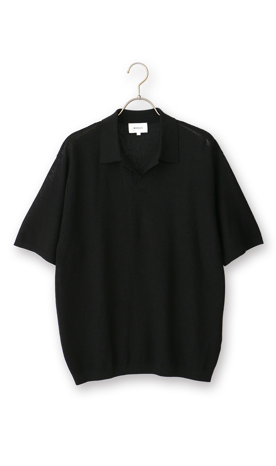 スキッパーニットポロシャツ【和紙混カノコ】 ブラック S