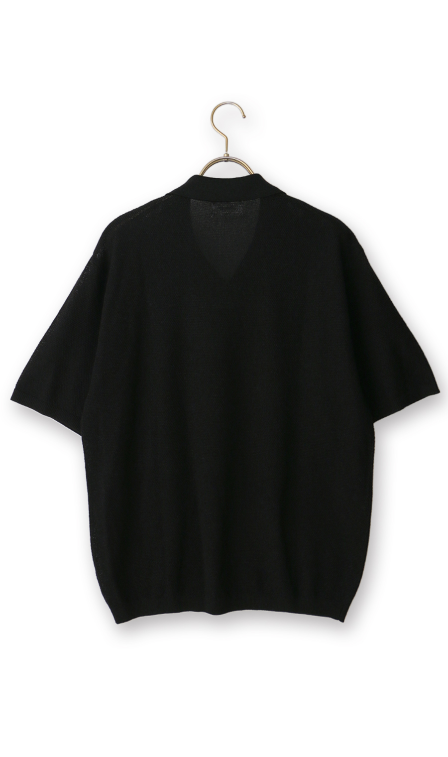 スキッパーニットポロシャツ【和紙混カノコ】 ブラック S