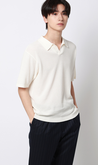 スキッパーニットポロシャツ【和紙混カノコ】