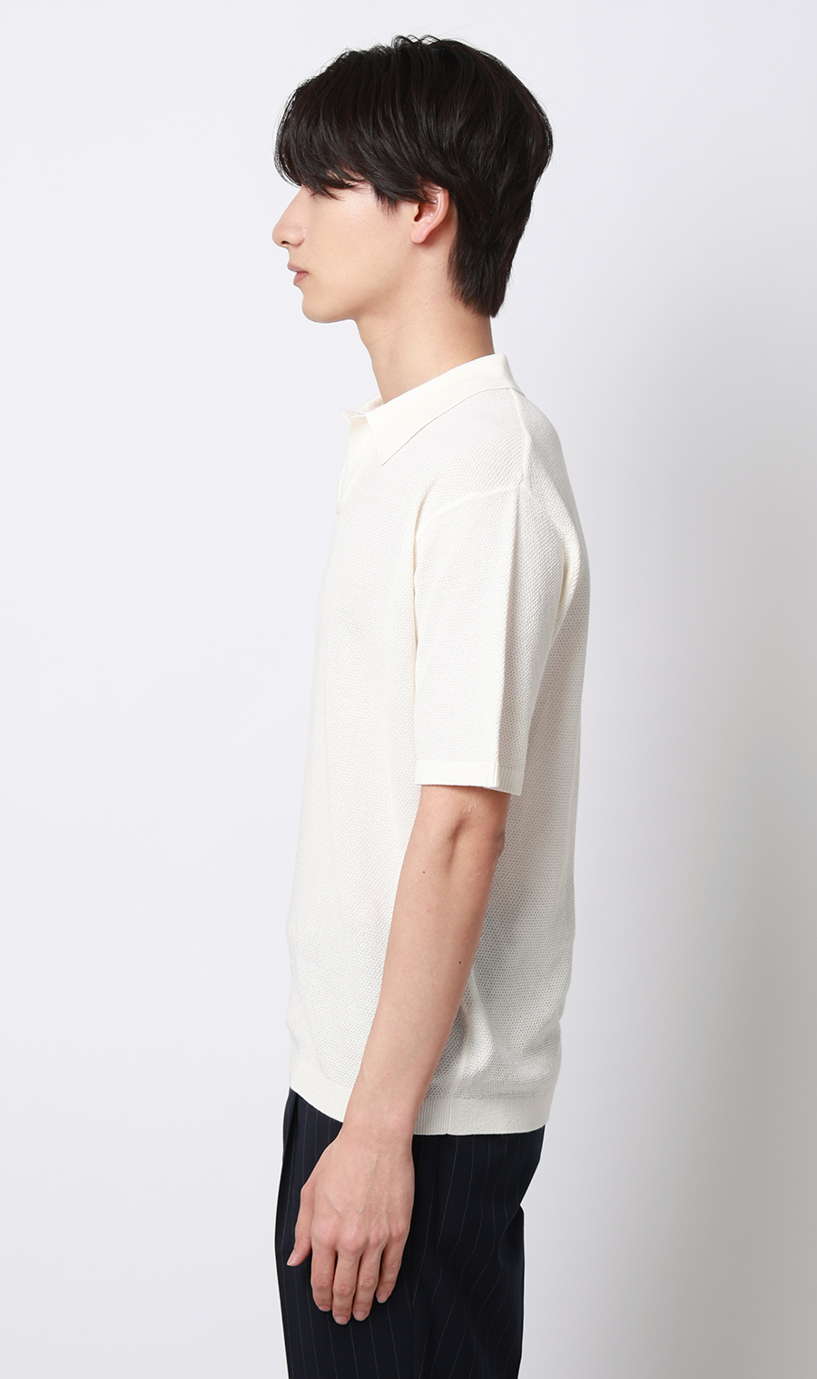 スキッパーニットポロシャツ【和紙混カノコ】 ホワイト S