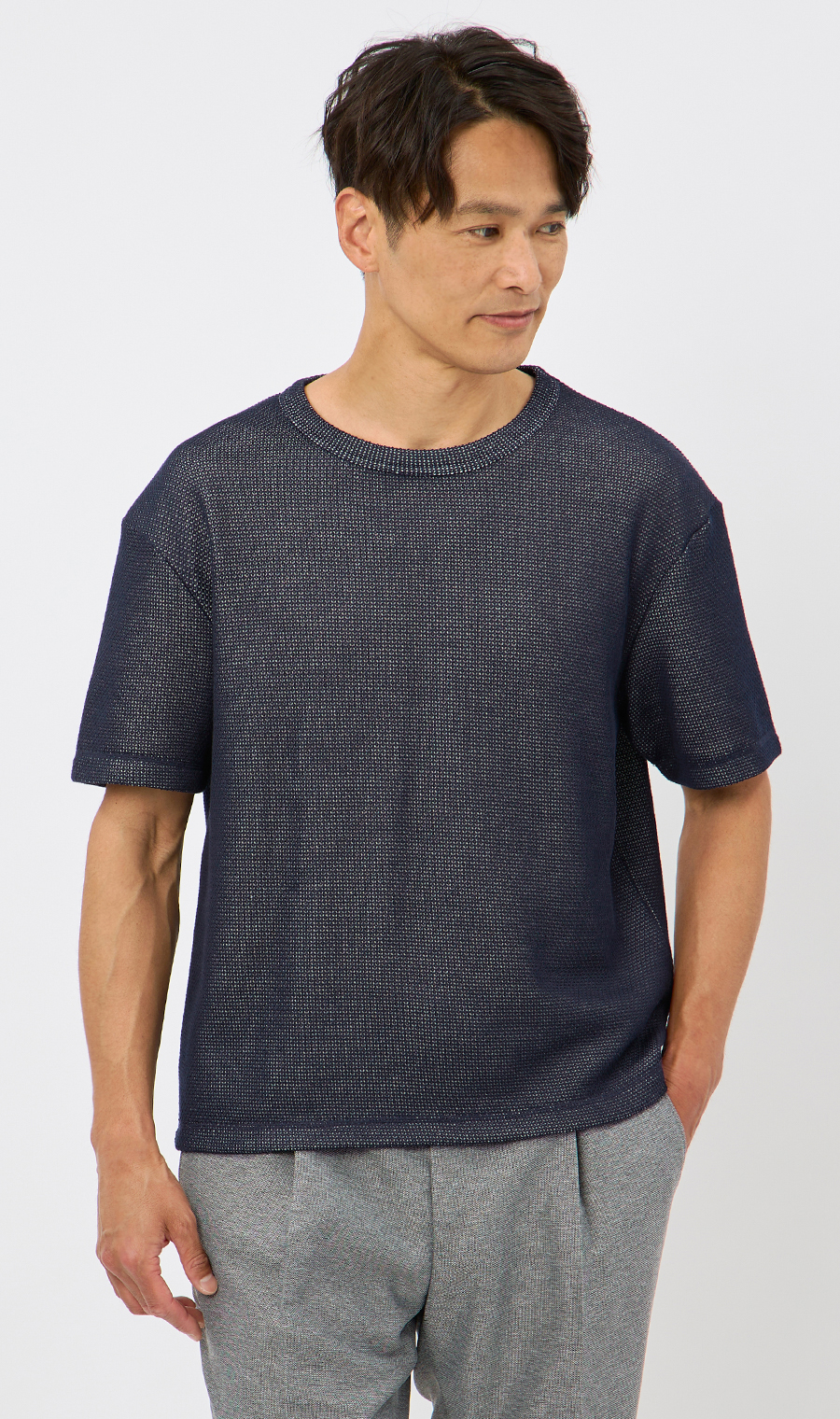 メッシュ接結クルーネックＴシャツ《gim》 ネイビー M