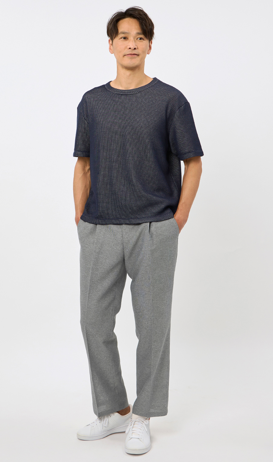 メッシュ接結クルーネックＴシャツ《gim》 ネイビー M