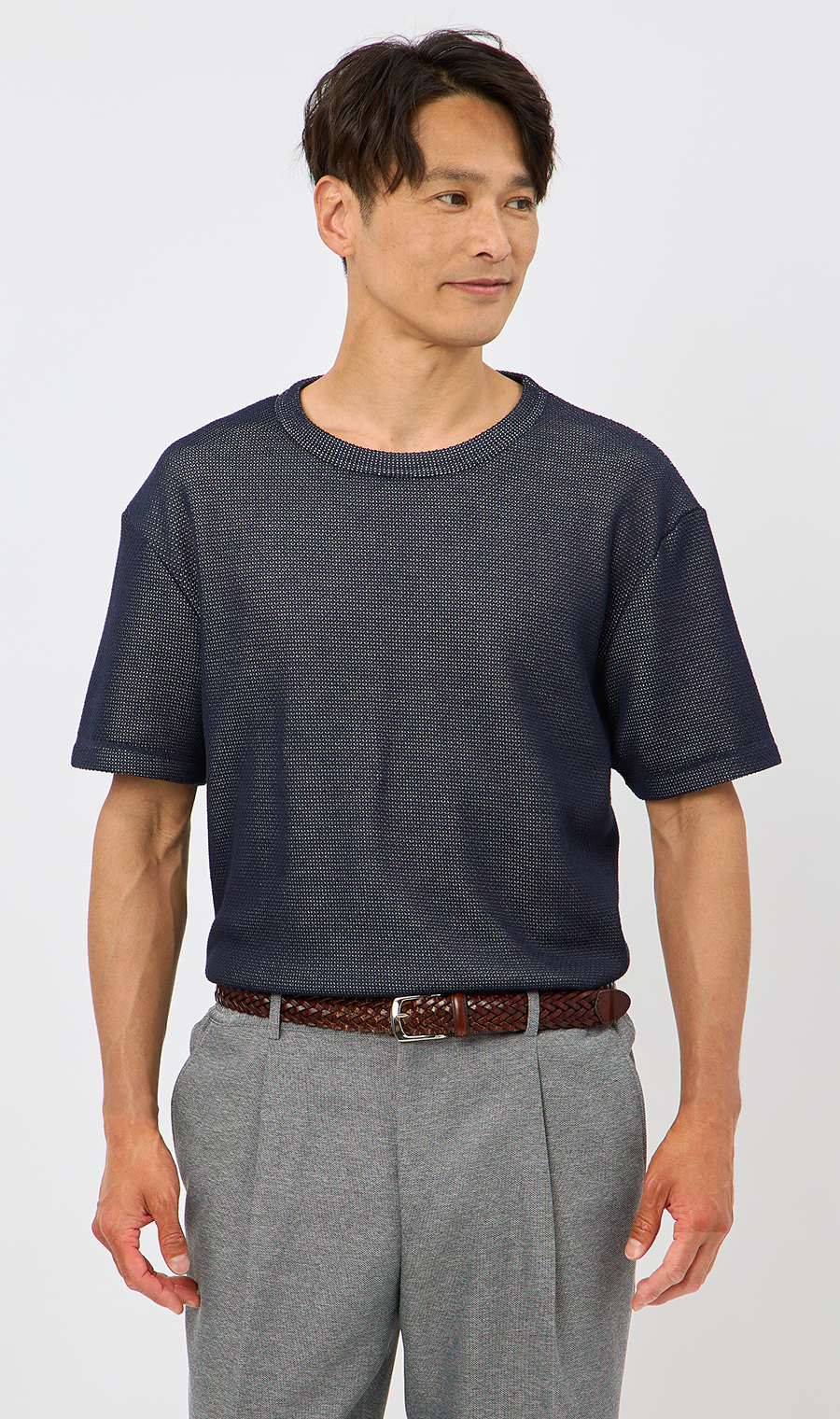 メッシュ接結クルーネックＴシャツ《gim》 ネイビー M