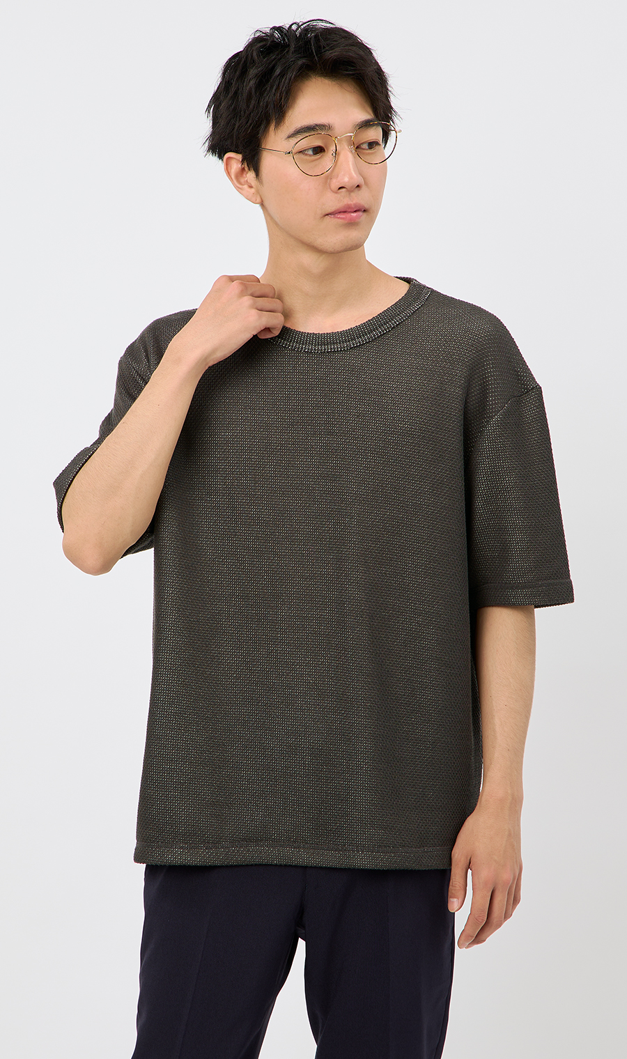 メッシュ接結クルーネックＴシャツ【gim】 グレー L