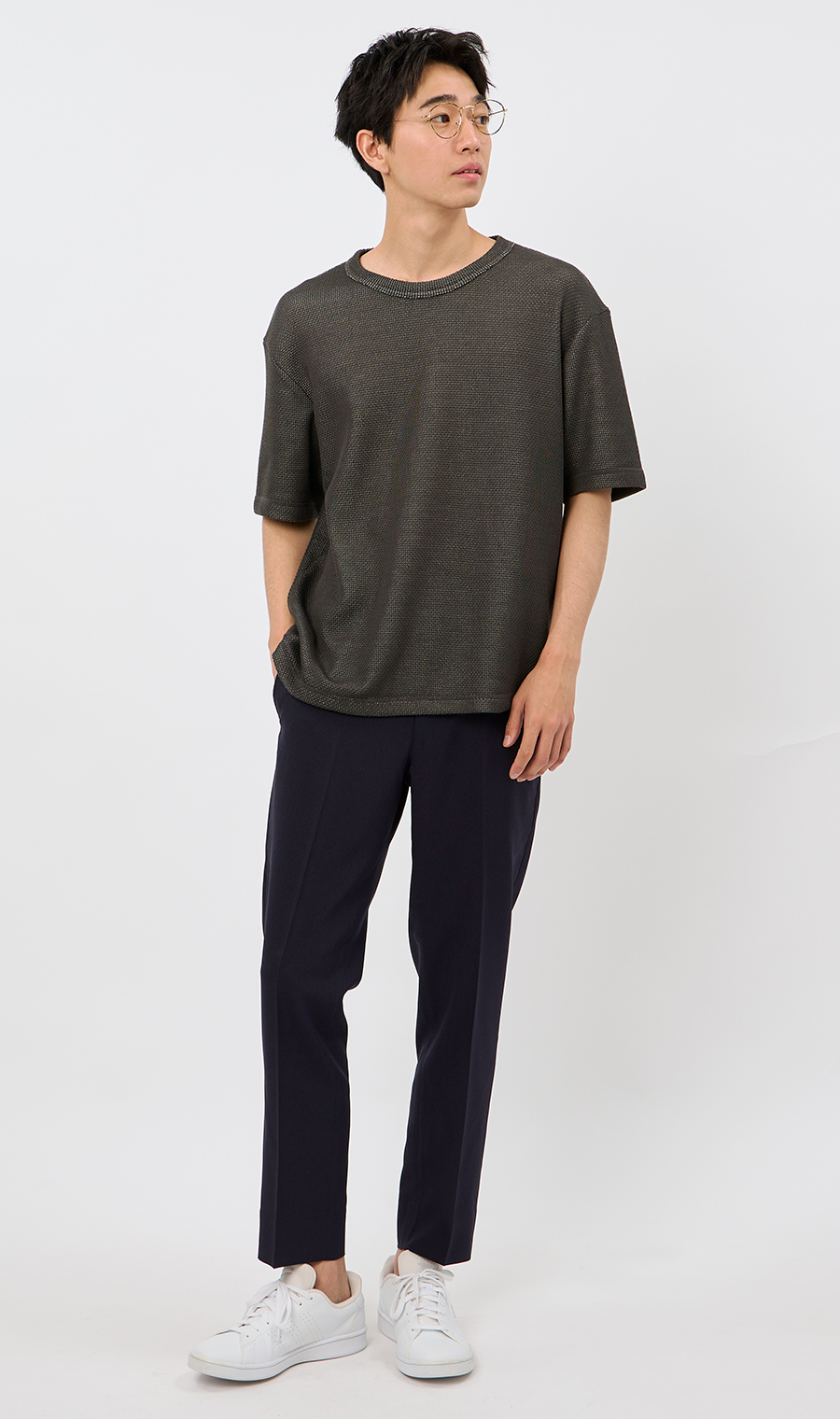 メッシュ接結クルーネックＴシャツ【gim】 グレー L