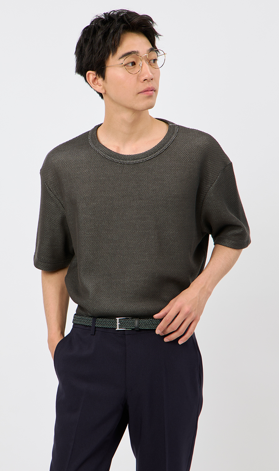 メッシュ接結クルーネックＴシャツ【gim】 グレー L