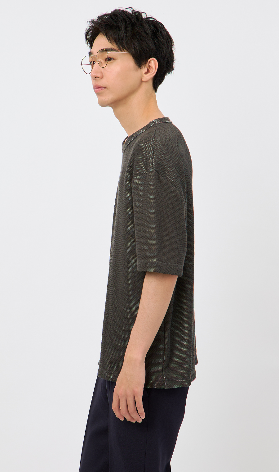 メッシュ接結クルーネックＴシャツ【gim】 グレー L