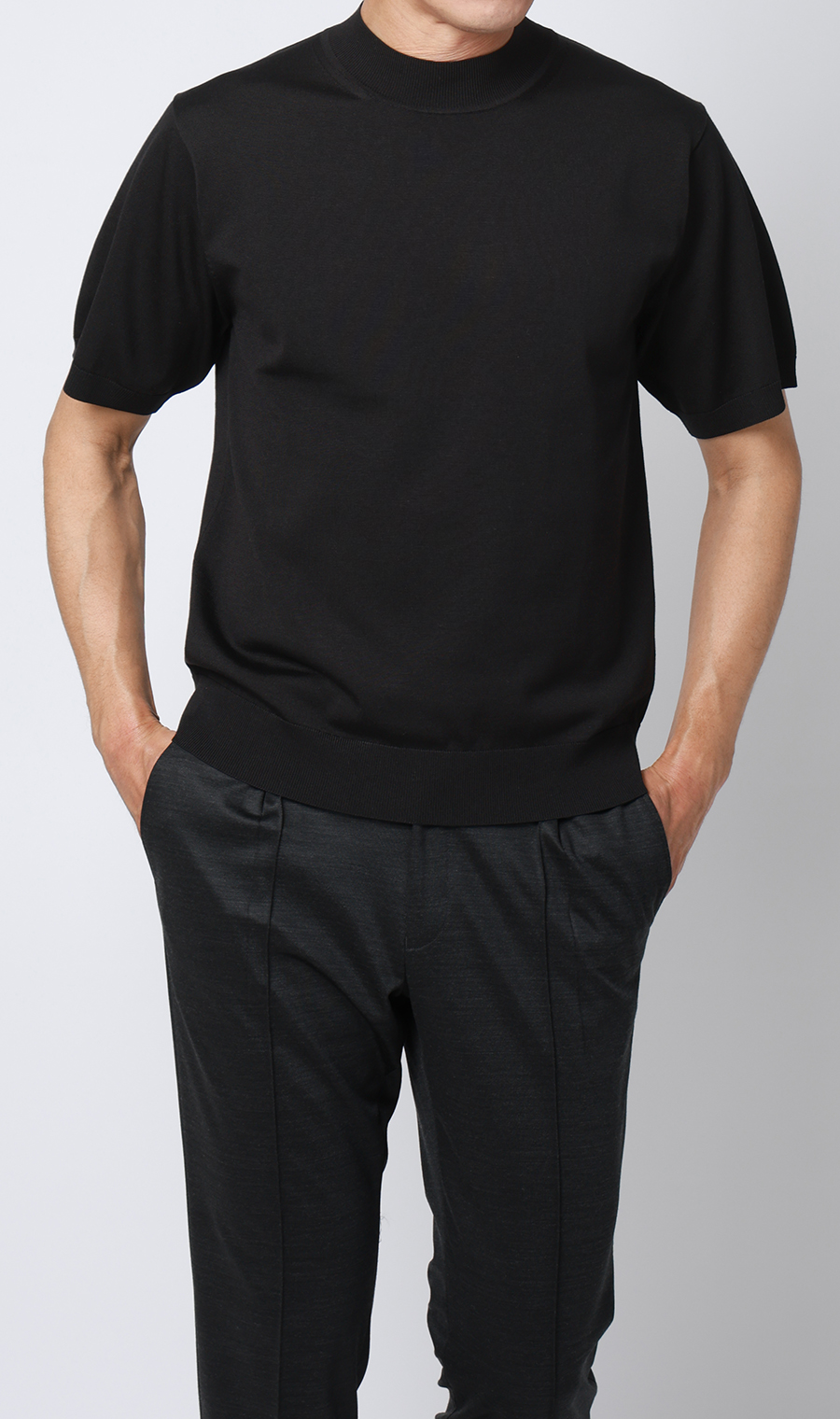 ウォッシャブルシルク半袖ニットT【モックネック】【TOGA MODEL】【TOGA KNIT】【2026年モデル】 ブラック S
