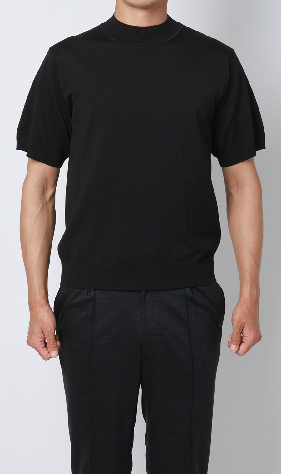 ウォッシャブルシルク半袖ニットT【モックネック】【TOGA MODEL】【TOGA KNIT】【2026年モデル】 ブラック S