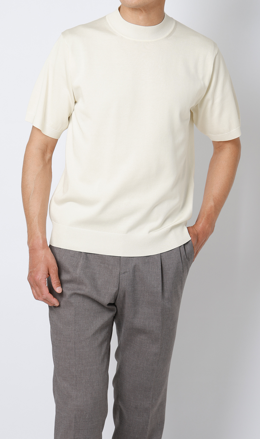 ウォッシャブルシルク半袖ニットT【モックネック】【TOGA MODEL】【TOGA KNIT】【2026年モデル】 ホワイト S