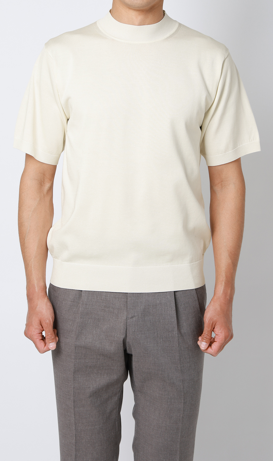 ウォッシャブルシルク半袖ニットT【モックネック】【TOGA MODEL】【TOGA KNIT】【2026年モデル】 ホワイト S